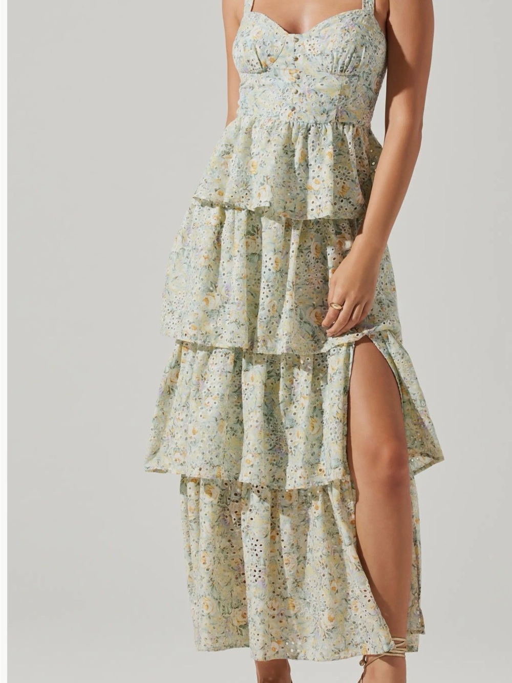 ASTR Midsummer Floral Tiered Cotton Maxi Dress - S